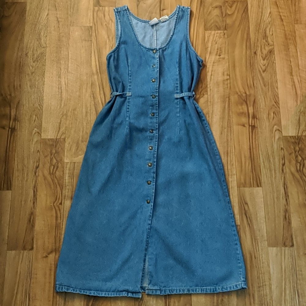 Vintage Denim Button Front Petite Maxi Dress